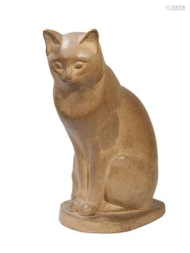 427-Simone BOUTAREL（1892-1987）。 坐着的猫签名的陶器雕塑22,5 x...