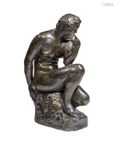 429-雷蒙德-马丁（1910-1992法）。 冥想罕见的青铜，带有棕色的铜锈，...
