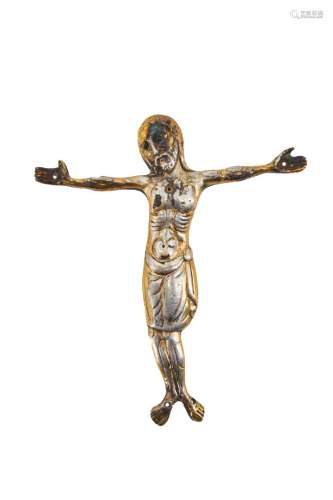 443 古董银质基督，有色玻璃眼睛。默兹河，13世纪（？11.5 x 10.5厘米
