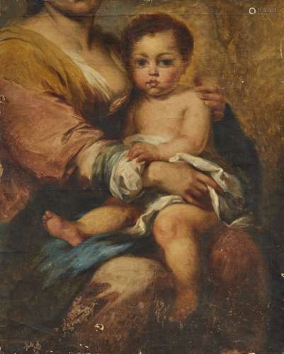 494-17世纪末的学校圣母与孩子布面油画（片段根据穆里略的作品磨损...
