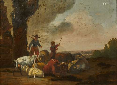 520-dam Isaak COLONIA (1634- 1685)牧羊人和他们的羊群橡木面板...