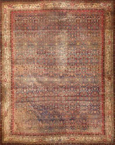 632-特殊的波斯地毯，装饰有半风格化的图案，主要颜色是蓝色、红色、...