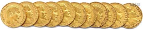 纳波莱昂三世 一批11枚20法郎金币（光头）：1855年巴黎（5枚），1855年...