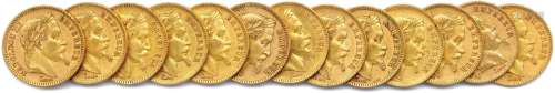 纳波莱昂三世 一批13枚20法郎金币（头顶桂冠）：1861年巴黎（3枚），18...