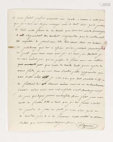 LANNES（JEAN）。  签署给其岳父弗朗索瓦-肖拉西克-盖亨纽克的亲笔信...