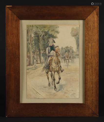 EDOUARD DETAILLE (1848-1912) 马背上的拿破仑一世皇帝 用钢笔和...