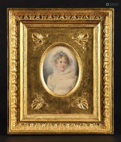 JEAN-BAPTISTE ISABEY (1767-1855) 塔利兰夫人的肖像，右侧四分之...