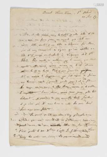 Garnier（Francis）。 致其父母的亲笔信。1859年6月23-25日，