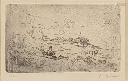 伯特伦-阿贝尔，1871-1954。午睡。黑色蚀刻画，编号7/25，右下方有签名...