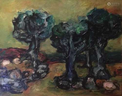 VERDIER Maurice , 1919-2003科西嘉岛大海面前的橄榄树布面油画，...