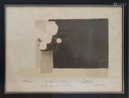 CATHELIN Bernard (1919-2004)小束白玫瑰，1980年8月3日石版画《XX...