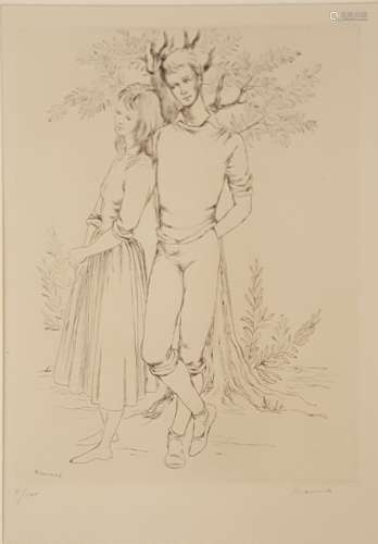 DE BRAVURA Denyse (1918-1993)年轻夫妇版画右下角和左上角有签名...