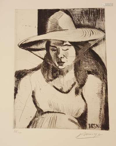 德斯诺伊尔-弗朗索瓦 (1894-1972)妇人雕刻，在空白处和版式中签名...