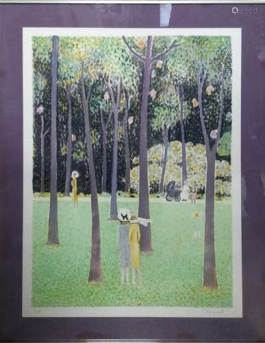 卡西尼奥-让-皮埃尔（生于1935年）。树林里的女人石版画右下方有签名...