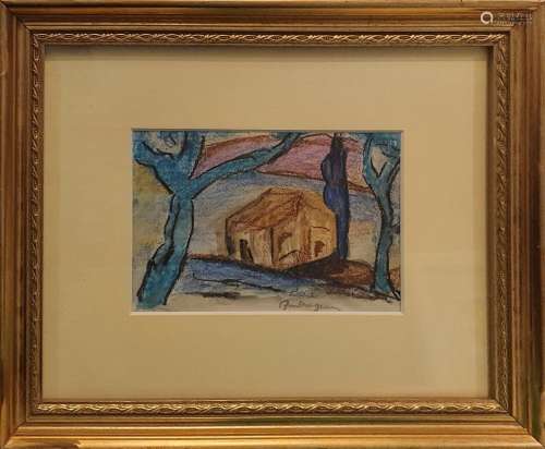 AMBROGIANI Pierre (1907-1985)树丛中的房子。粉笔画签在右边。12 ...