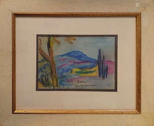 AMBROGIANI Pierre (1907-1985)有柏树的景观。右下方有签名的粉彩...
