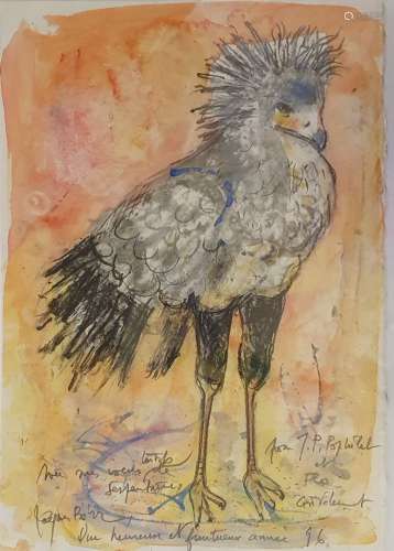 比尔-雅克(1920年出生)鸟儿纸上水彩画，左下角签名，并附有日期为9...