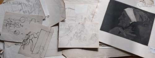 布里索德-雅克，1880-1960年一组草图，大部分是用铅笔或石墨画的，有...