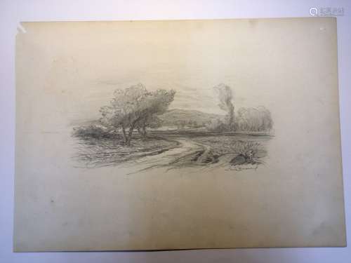 布鲁内-路易斯(1824-?)[雅克-路易斯-鲁瓦说]有树木的路径纸上铅笔...