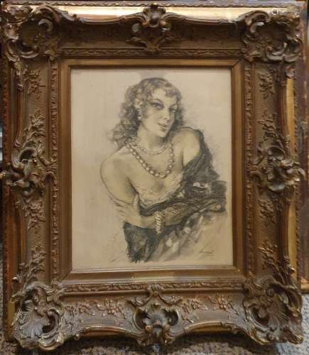 爱德华-儒勒 (1880-1959)年轻的女人坐着 - 年轻的女人裸露着肩膀...
