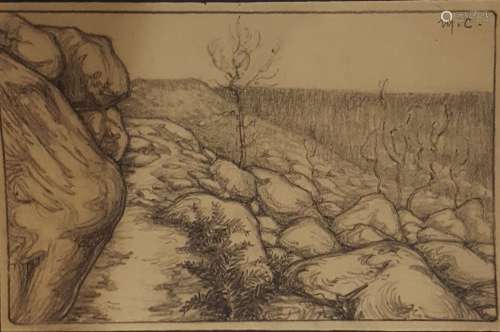 乔莱-马塞尔 (1886-1971)一套3张图岩石景观。铅笔在纸上。右上角有...