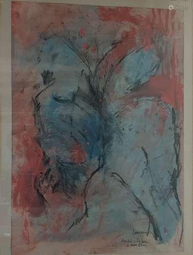 杜隆-让-雅克（生于1953年）。双重加热，1986年水粉画和混合媒体，右下...