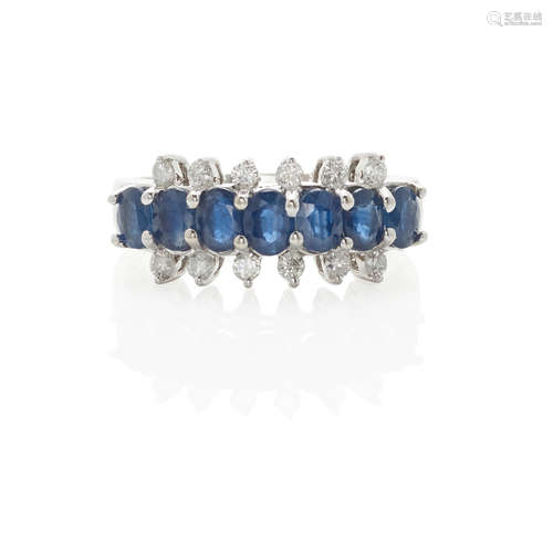 14K WHITE GOLD, SAPPHIRE AND DIAMOND RING