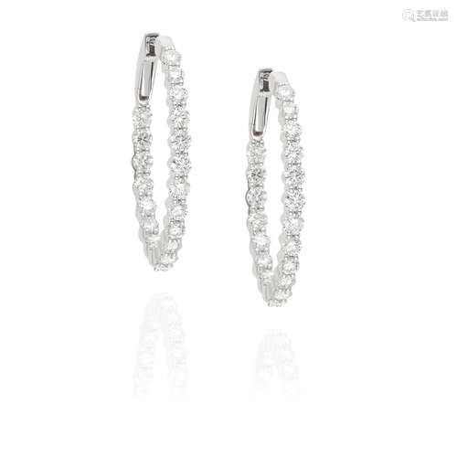 PAIR OF 18K WHITE GOLD AND DIAMOND HOOP EARRINGS