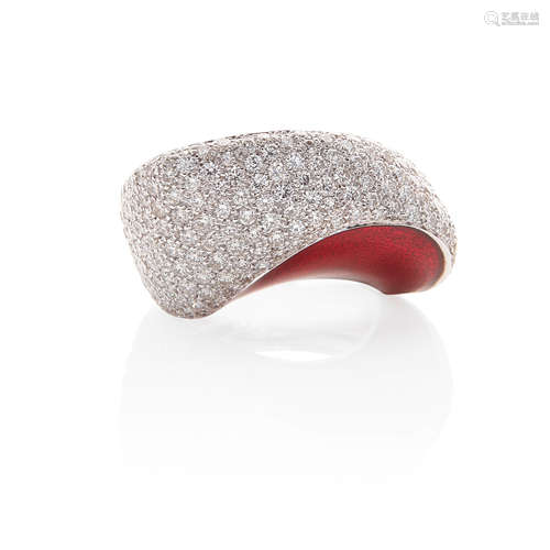 18K WHITE GOLD, DIAMOND AND ENAMEL FREE-FORM RING