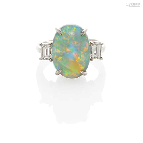 PLATINUM, OPAL AND DIAMOND RING