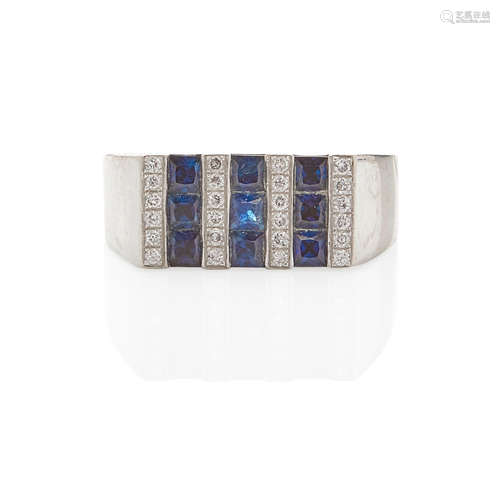 14K WHITE GOLD, SAPPHIRE AND DIAMOND RING