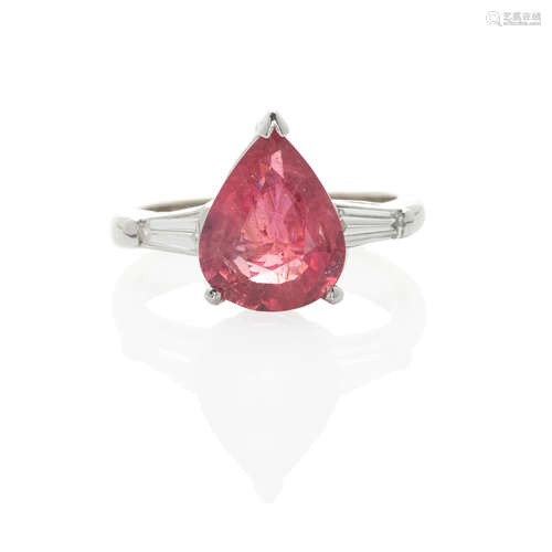 14K WHITE GOLD, PINK SAPPHIRE AND DIAMOND RING