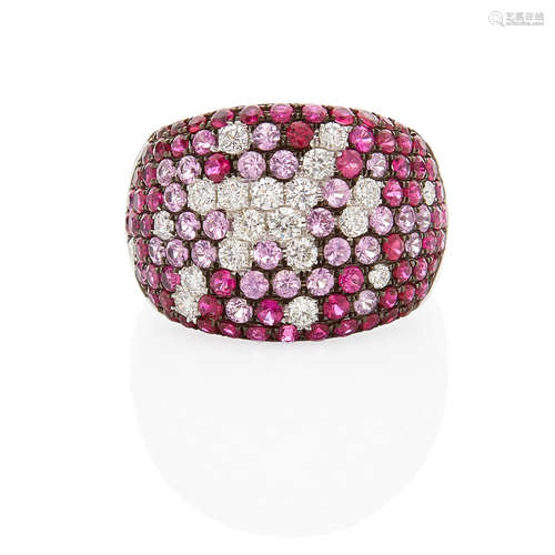 18K WHITE GOLD, RUBY, PINK SAPPHIRE AND DIAMOND RING