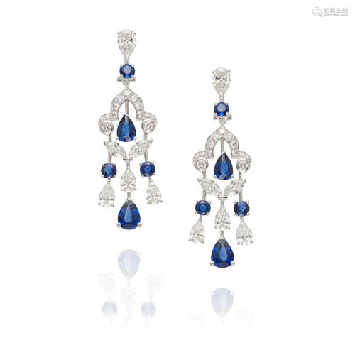 GRAFF: PAIR OF 18K WHITE GOLD, SAPPHIRE AND DIAMOND 'CARISSA...