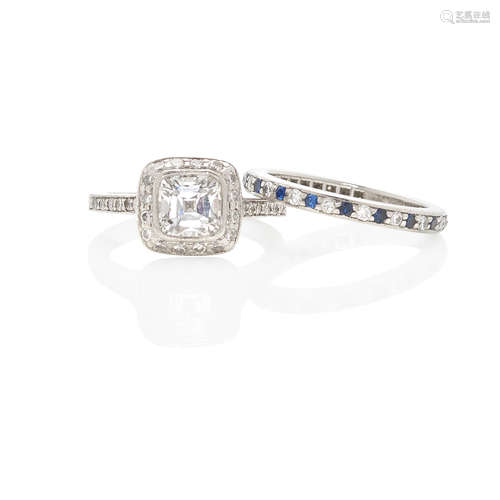 TIFFANY & CO.: PLATINUM AND DIAMOND RING TOGETHER WITH A DIA...