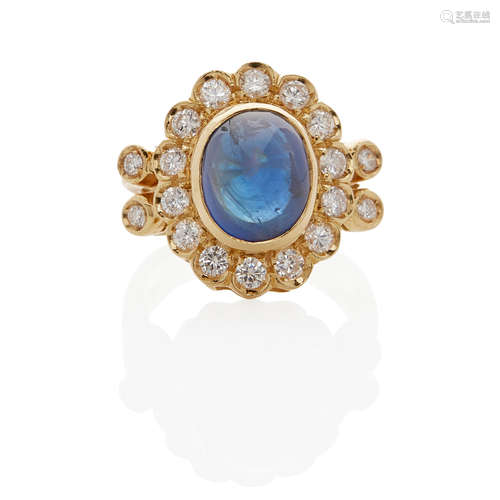 18K GOLD, SAPPHIRE AND DIAMOND RING