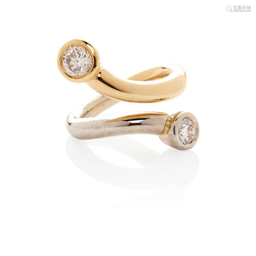 18K BI-COLOR GOLD AND DIAMOND BYPASS RING