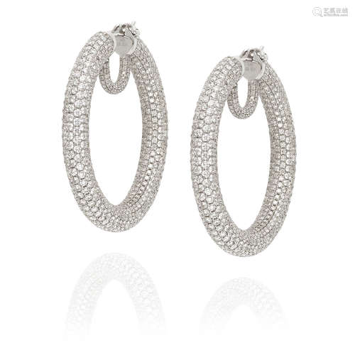 14K WHITE GOLD AND DIAMOND HOOP EARRINGS