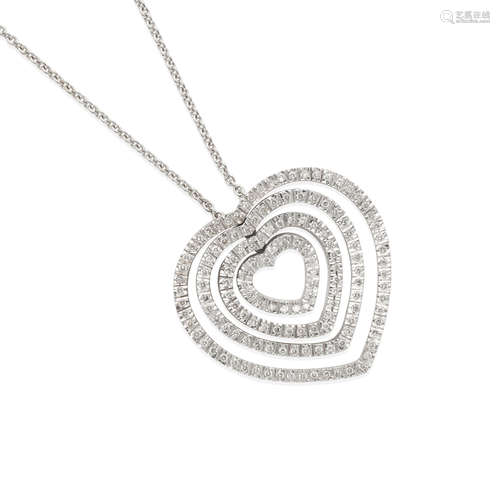 18K WHITE GOLD AND DIAMOND HEART PENDANT NECKLACE