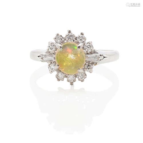 PLATINUM, OPAL AND DIAMOND RING