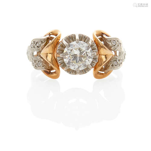 18K GOLD, PLATINUM AND DIAMOND RING, FRANCE