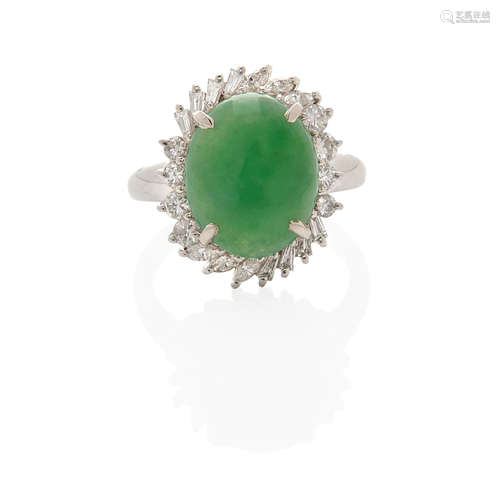 PLATINUM, JADE AND DIAMOND HALO RING