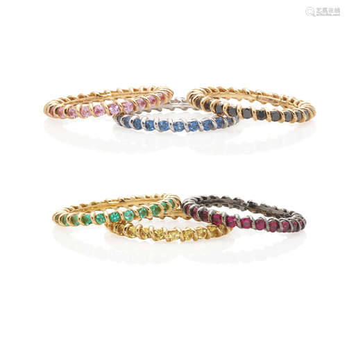 SET OF SIX 18K GOLD AND GEM-SET RINGS