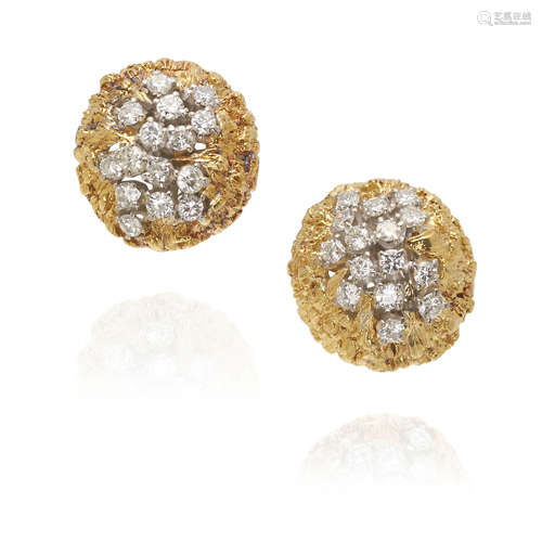 PAIR OF 14K BI-COLOR GOLD AND DIAMOND BOMBE EARCLIPS