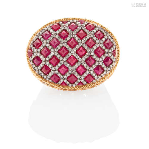 PARULINA: 18K BI-COLOR GOLD, RUBY AND DIAMOND 'COURTHALL FLO...