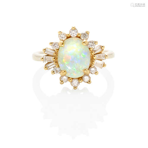 18K GOLD, OPAL AND DIAMOND RING