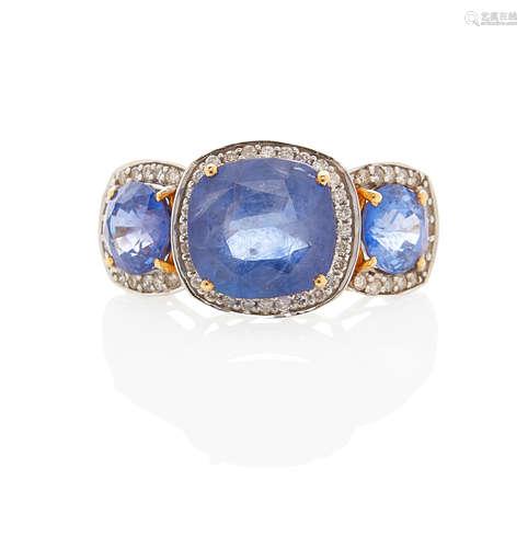 18K BI-COLOR GOLD, SAPPHIRE AND DIAMOND RING