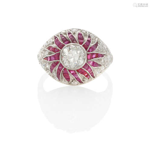 PLATINUM, DIAMOND AND RUBY RING