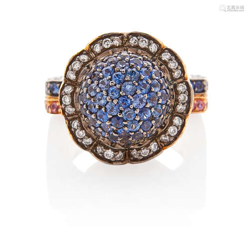 ZORAB: 18K ROSE GOLD, MULTICOLOR SAPPHIRE AND DIAMOND RING