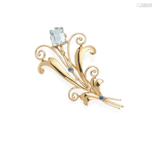 TIFFANY & CO.: 14K GOLD AND GEM-SET BROOCH